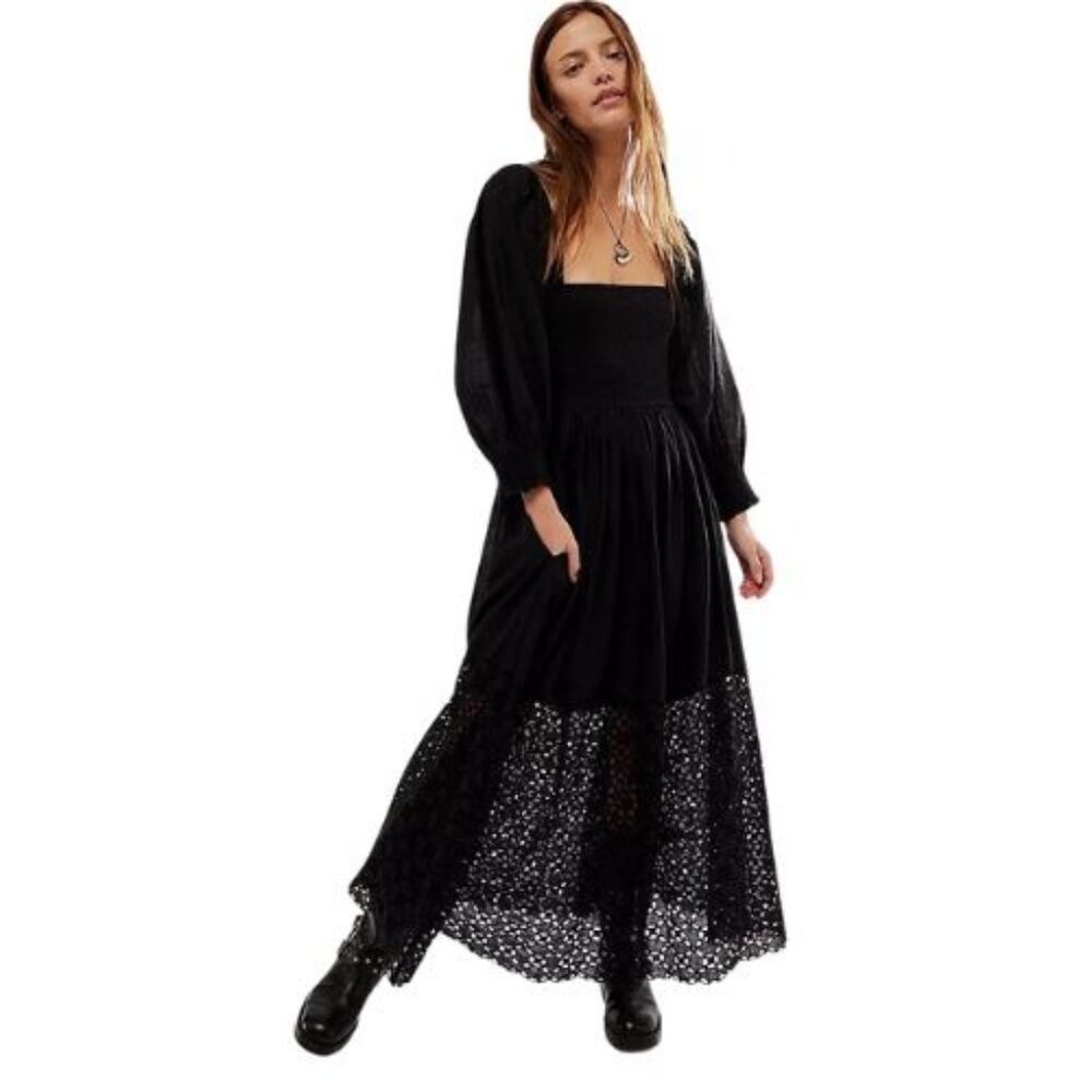 Free People Perfect Storm Black Midi Dress OB1891158 S NWT - Picture 1 of 4
